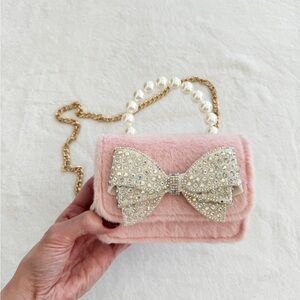 Doe a Deer Girls Pink Faux Fur Bow Purse Pearl Handle